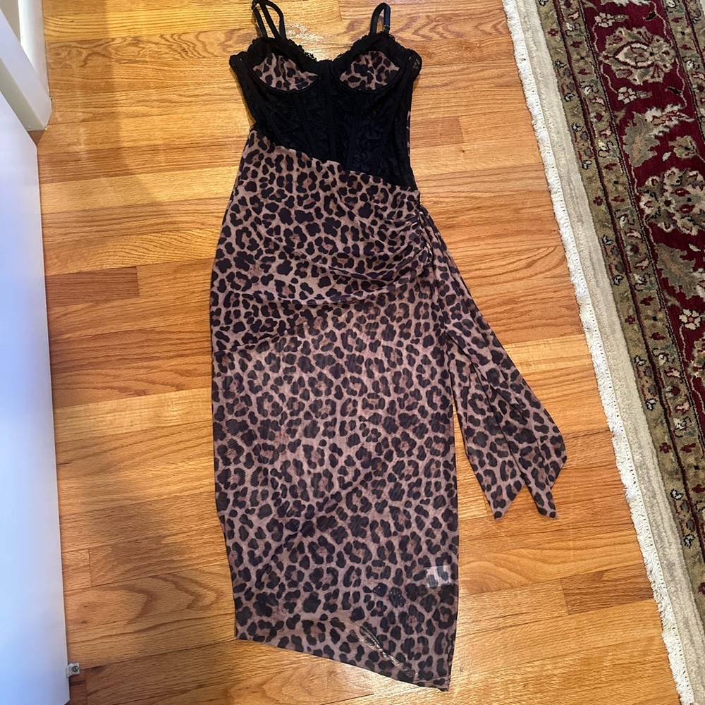 Dolls Kill Widow Unholy Sample Leopard Print Dress with Black Lace size Small - Picture 4 of 8